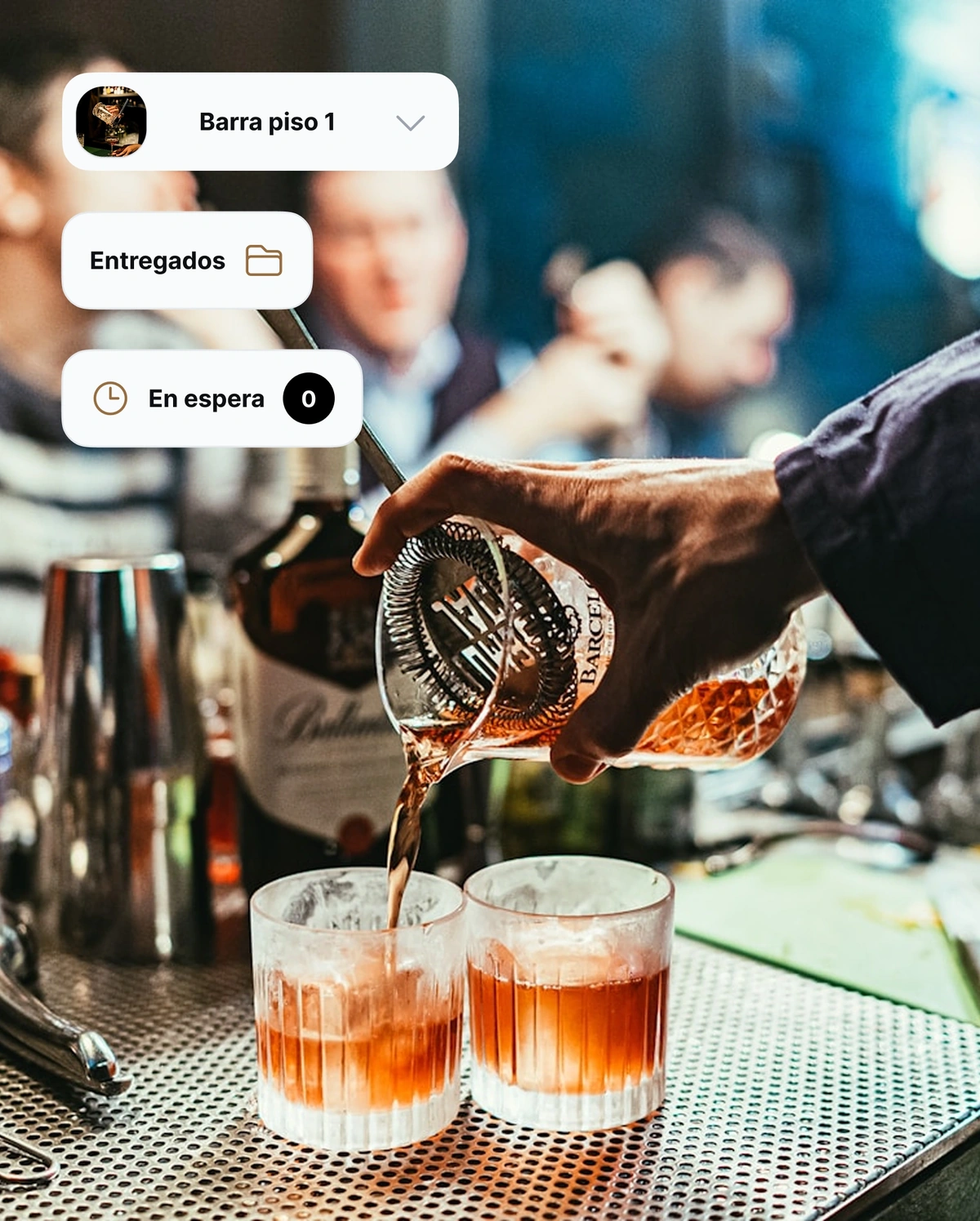Estación de bar con interfaz de Kitchen Ops