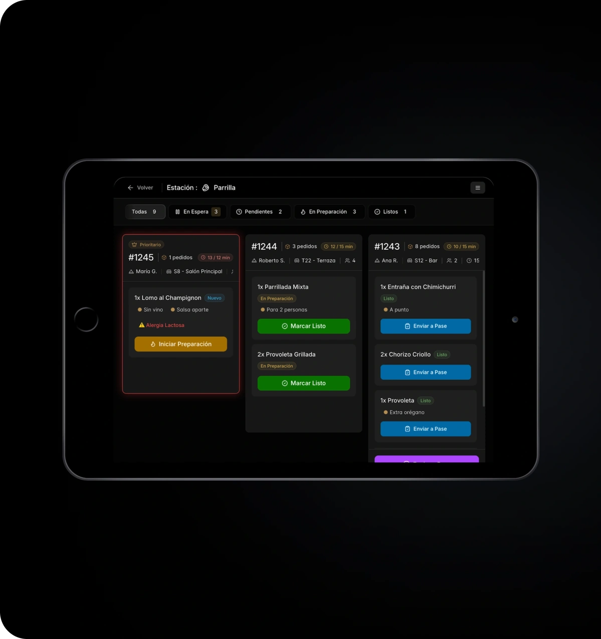 Comandas claras con detalle de orden