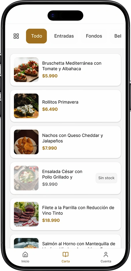 Scan & View - Vista de menú digital en smartphone